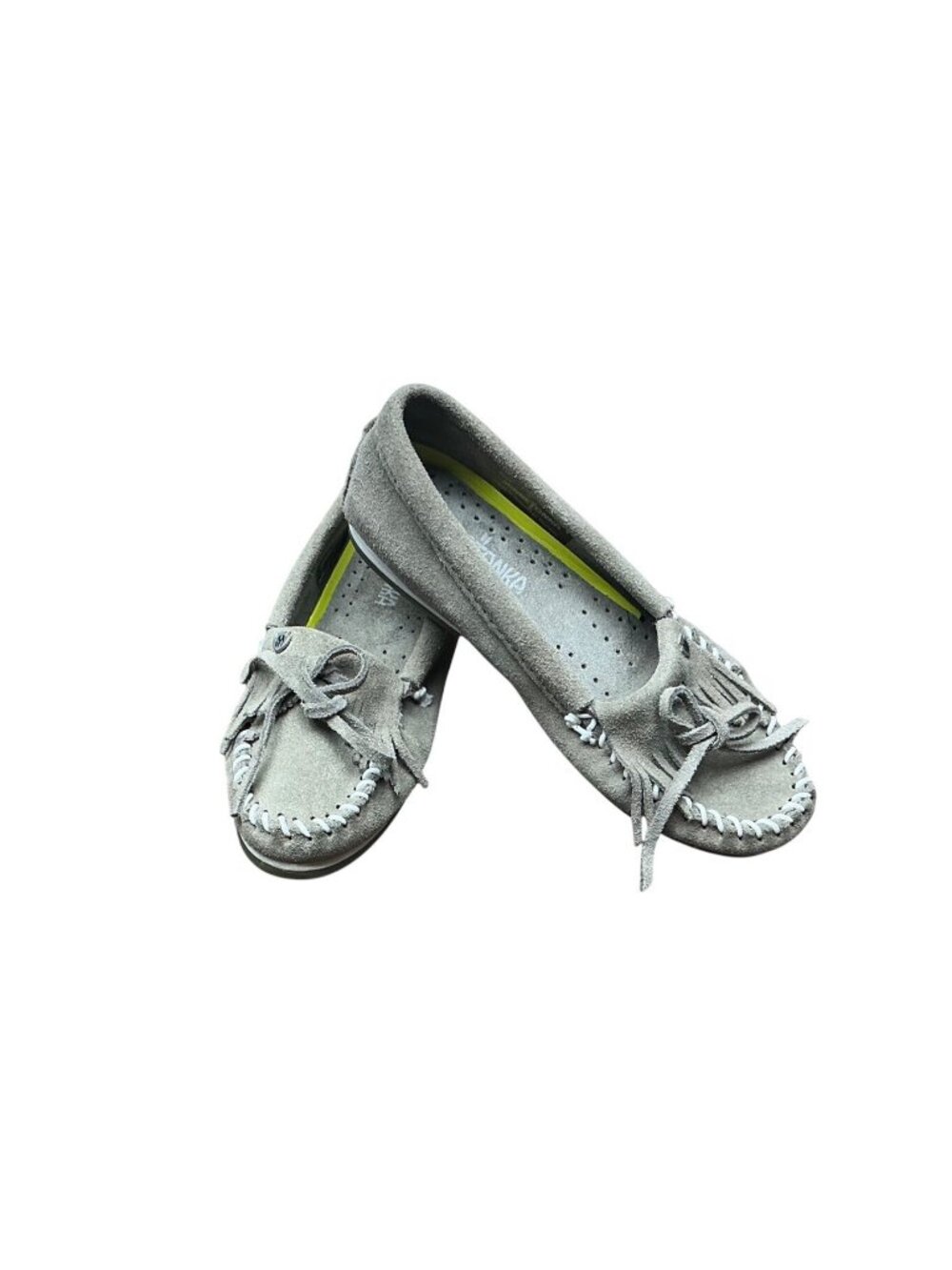 Minnetonka Gray Suede Moccasin Flats with Bow | Women’s